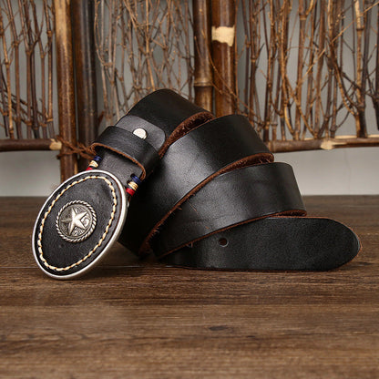 3.8CM Pure Cowhide High Quality Genuine Leather Belts for Men Strap Male Thickened Head Layer Cowhide Smooth Buckle Jeans Cintos
