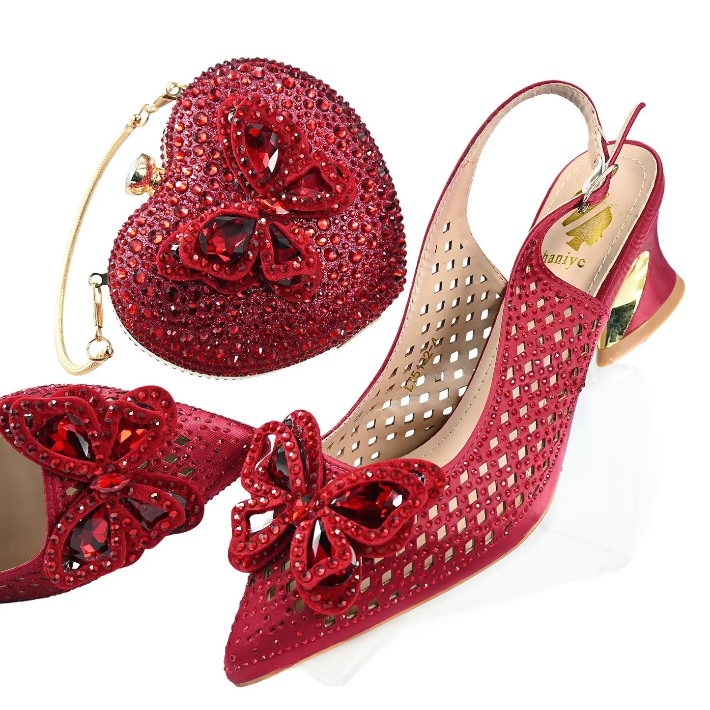 2025 High Quality Winter New Arrivals Specials Design Italian Shoes and Bag Set in Wine Color Low Heels Comfortable For Wedding