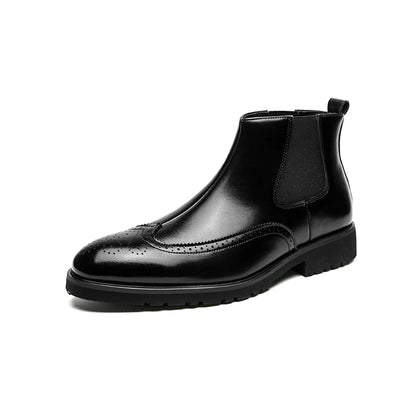 Luxury Men Brogue Boots Men's Ankle Boots High Quality Mens Chelsea Boots Slip on Oxford Formal Business Shoes Plus Size 38-46