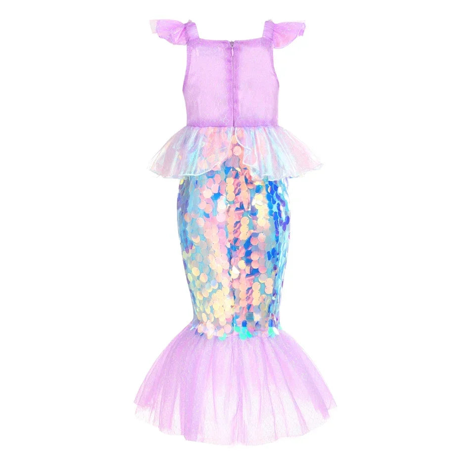 Mermaid Dress for Girl Charm Princess Cosplay Sequin Bling Costume for Kids Girl Fish Beauty Birthday Party Halloween Clothing