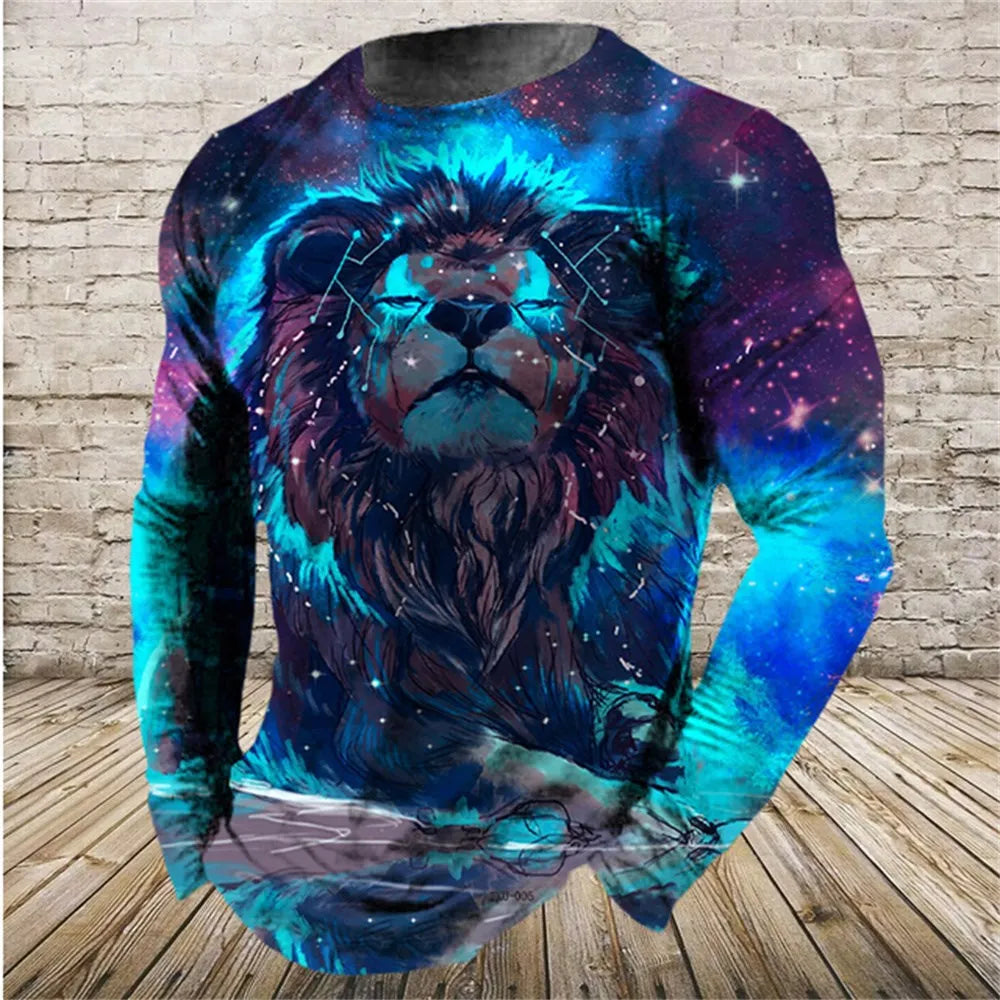 Retro Men's Long Sleeve T-shirt Animal Print Shirt Animal Pattern Clothing Street Apparel Sleeve Top Men's Plus Size XS-5XL