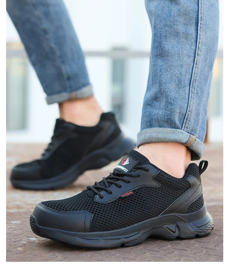 anti puncture men safety shoes summer breathable mesh work shoes industrial plastic toe sneakers construction insulated shoes