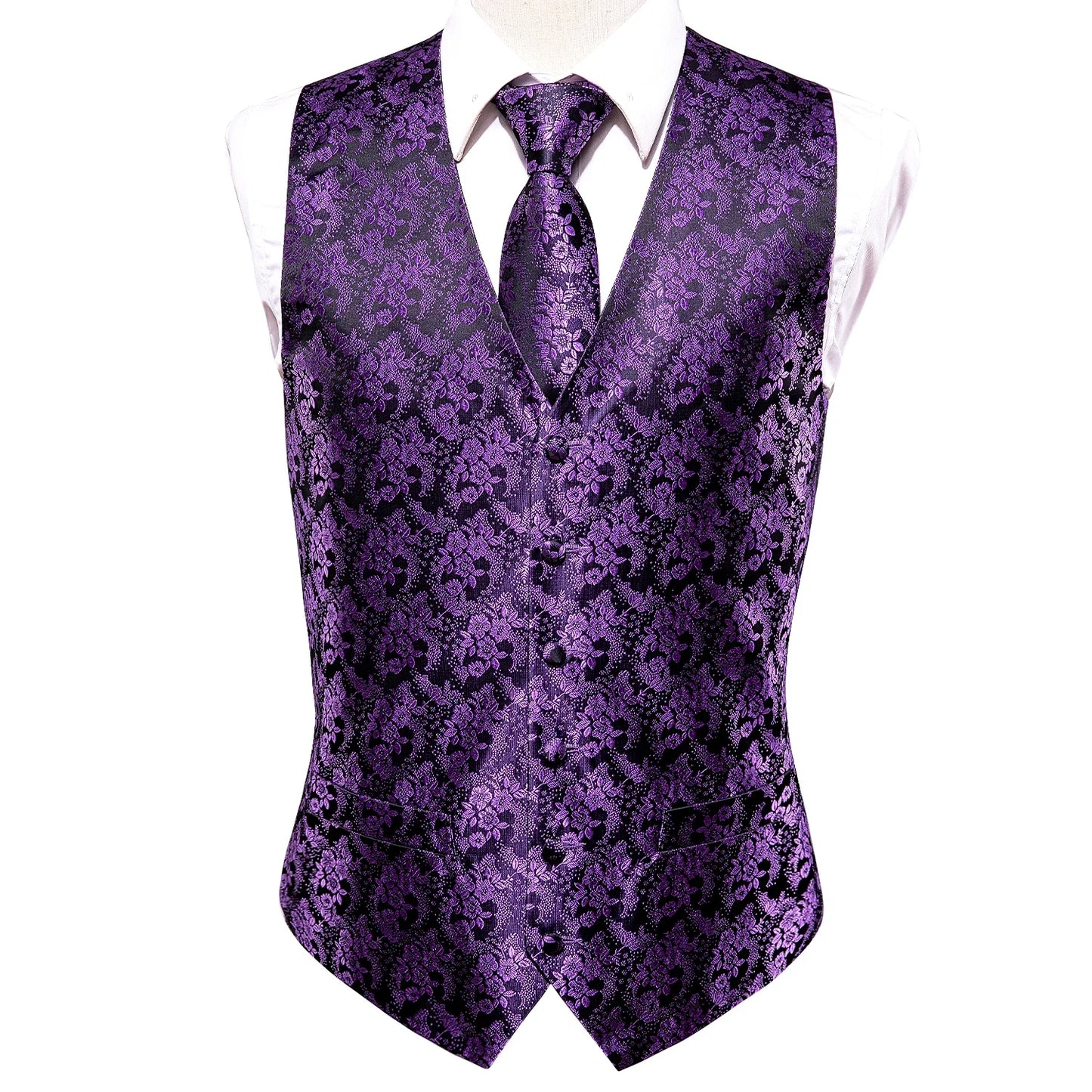 Green Mint Purple Mens Silk Vest Tie Jacquard Autumn Spring Suit Waistcoat Jacket Necktie Hanky Cufflinks for Men Wedding
