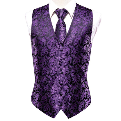 Green Mint Purple Mens Silk Vest Tie Jacquard Autumn Spring Suit Waistcoat Jacket Necktie Hanky Cufflinks for Men Wedding