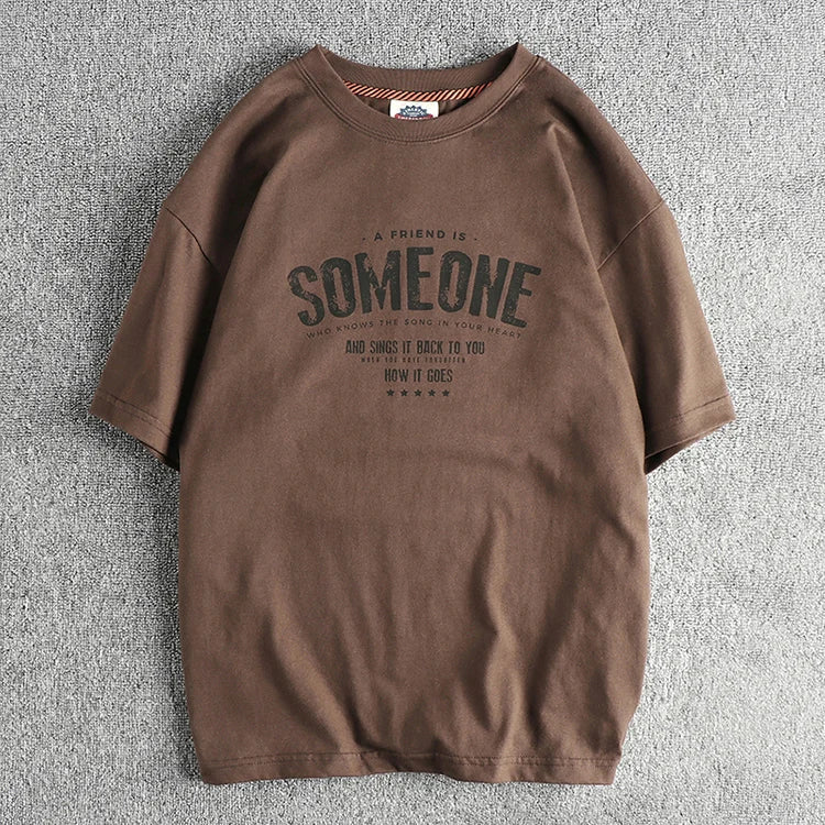 5110# Summer New American Retro Short Sleeve O-neck Letter Printed T-shirt Men's Simple 100% Cotton Old Washed Loose Casual Tops