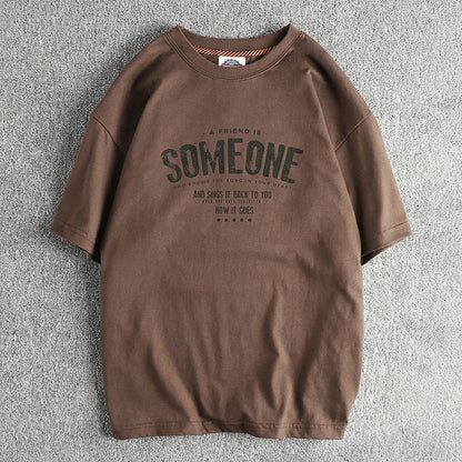 5110# Summer New American Retro Short Sleeve O-neck Letter Printed T-shirt Men's Simple 100% Cotton Old Washed Loose Casual Tops