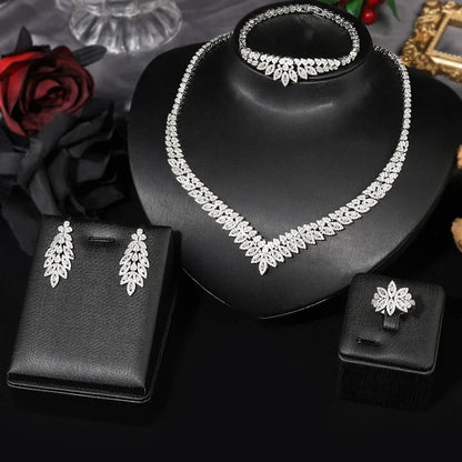 Classic rectangular cubic zirconia wedding necklace and earring set Dubai Nigeria CZ Bridal Jewelry Set