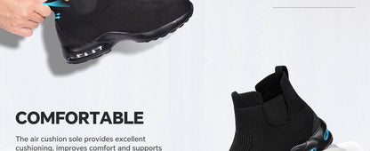 Steel Toe Shoes for Men Women Water Resistant Work Boots Non Slip Safety Sneakers Slip On Industrial Air Cushion Chelse