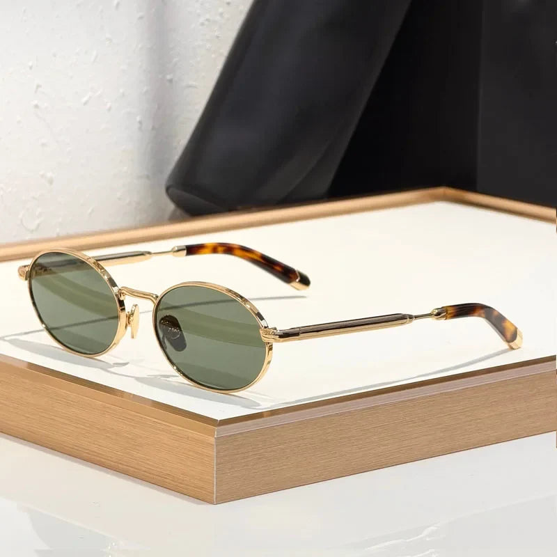 Alloy Small Oval Sunglasses Acetate Germany Trendy Fashion Design UV400 for Men Women Classical Vintage Eyeglasses