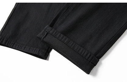 Men's Pure Black Slim Jeans Elastic Straight Pants Business Fashion Leisure Korean Vintage Skinny Small Feet Denim Pants Male