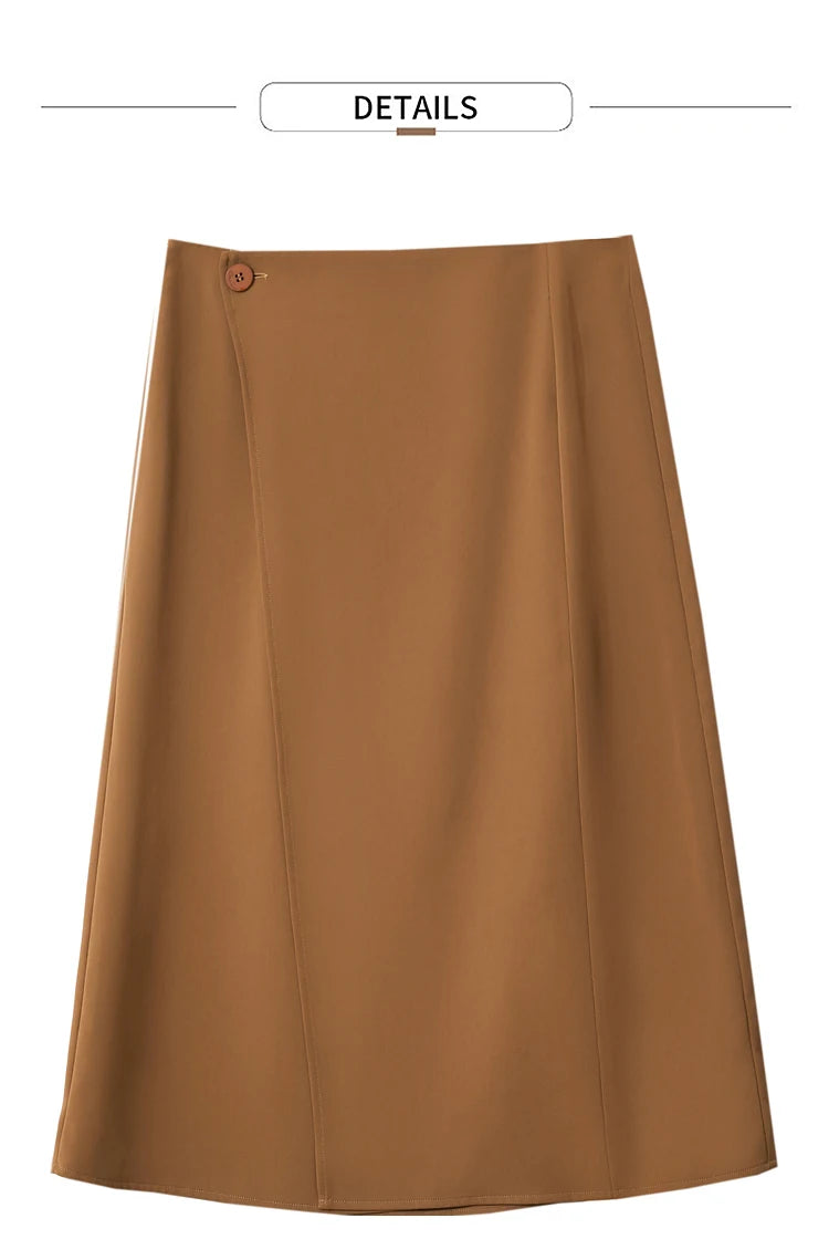 Minimalism Women Skirts 2024 Spring New Asymmetric Lap Piece A-line Solid Trendy Commuter Mid-Calf Skirt For Lady 12421040