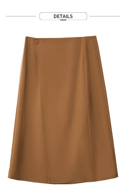 Minimalism Women Skirts 2024 Spring New Asymmetric Lap Piece A-line Solid Trendy Commuter Mid-Calf Skirt For Lady 12421040