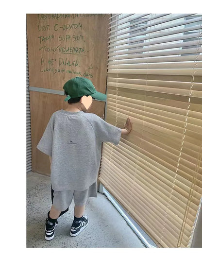 Summer Casual Boys Cotton Loose Alphabet T-shirt Tops+Short Pants Set School Kids Tracksuit Children 2-Piece Outfit Suit 2-14Yrs