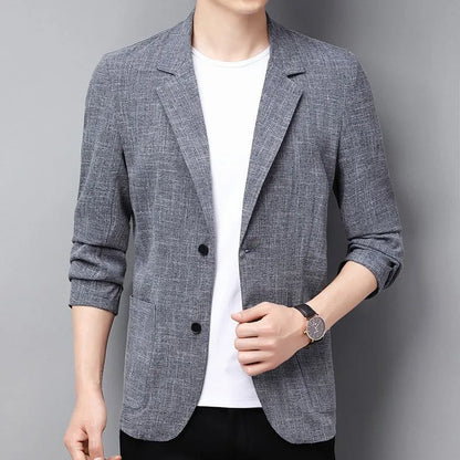 New Men's Thin Coats Korean Style Slim Suit Jackets Spring Autumn Linen Solid Color Casual Blazers Men Business Formal Suit Tops