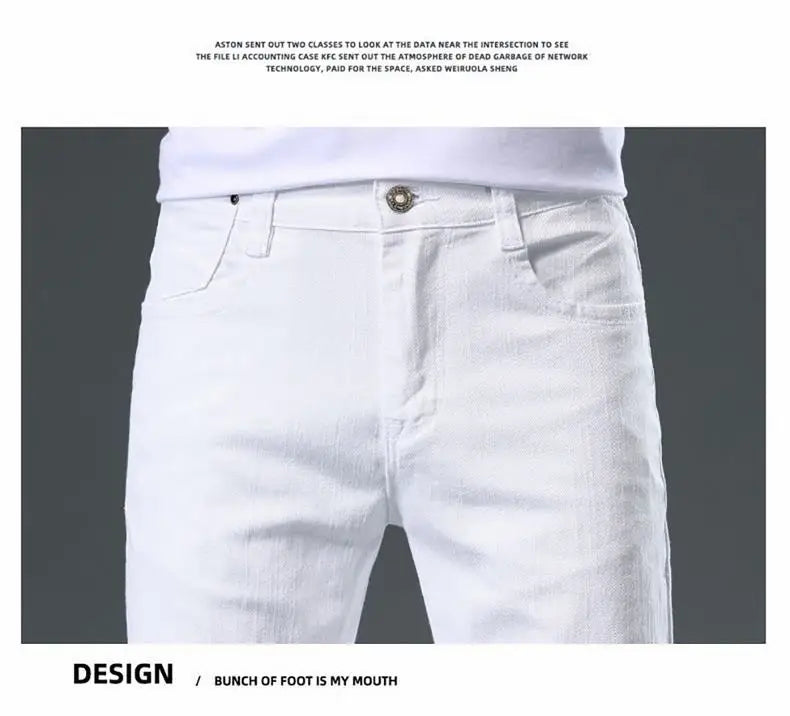 2025 Autumn Men's White Slim Fit Straight Jeans Casual Stretch Denim Pants Comfortable Fashion Streetwear Male Brand Clothing
