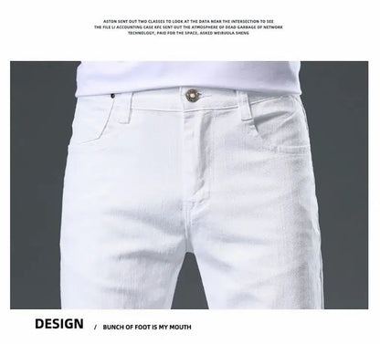 2025 Autumn Men's White Slim Fit Straight Jeans Casual Stretch Denim Pants Comfortable Fashion Streetwear Male Brand Clothing