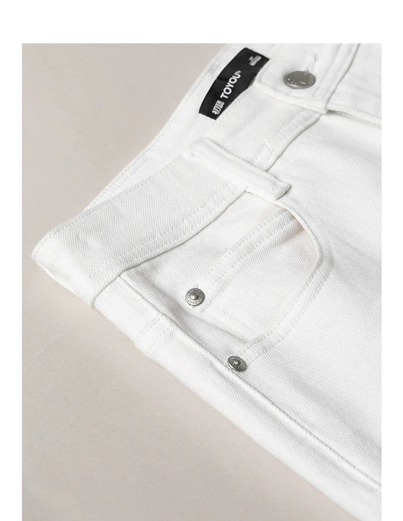 Women Jeans 2026 Spring New Black Label Lycra Stretchy White Frayed Cuff Loose Wide-Leg Pants