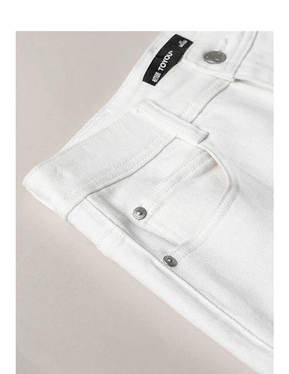 Women Jeans 2026 Spring New Black Label Lycra Stretchy White Frayed Cuff Loose Wide-Leg Pants