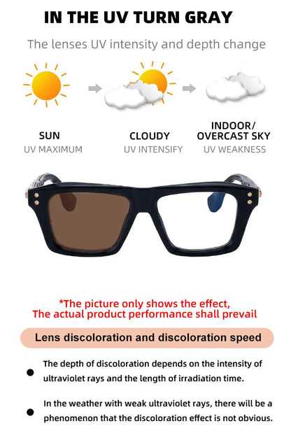2026 New European and American Fashion Square Frame Photochromic Sunglasses for Men, Retro and Unique Outdoor Driving Sunglasses