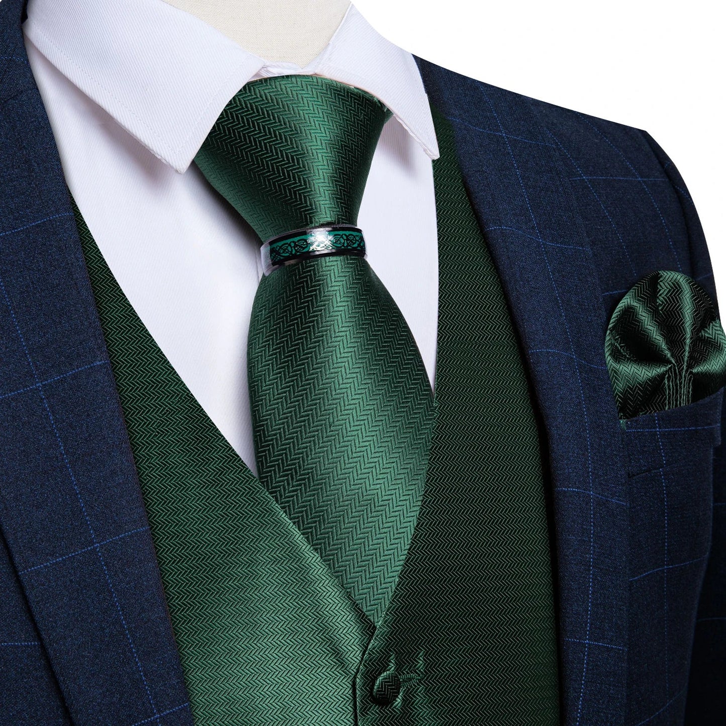Luxury Green Paisley Solid Silk Suit Vest for Men Wedding Waistcoat Neck Tie Set Party Tuxedo Men Clothing DiBanGu