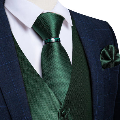 Luxury Green Paisley Solid Silk Suit Vest for Men Wedding Waistcoat Neck Tie Set Party Tuxedo Men Clothing DiBanGu