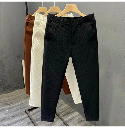 2026 High-grade Men's Solid Suit Pants Spring Summer Korean Style Pocket Straight Nine Split Pants Male Business Casual Trousers