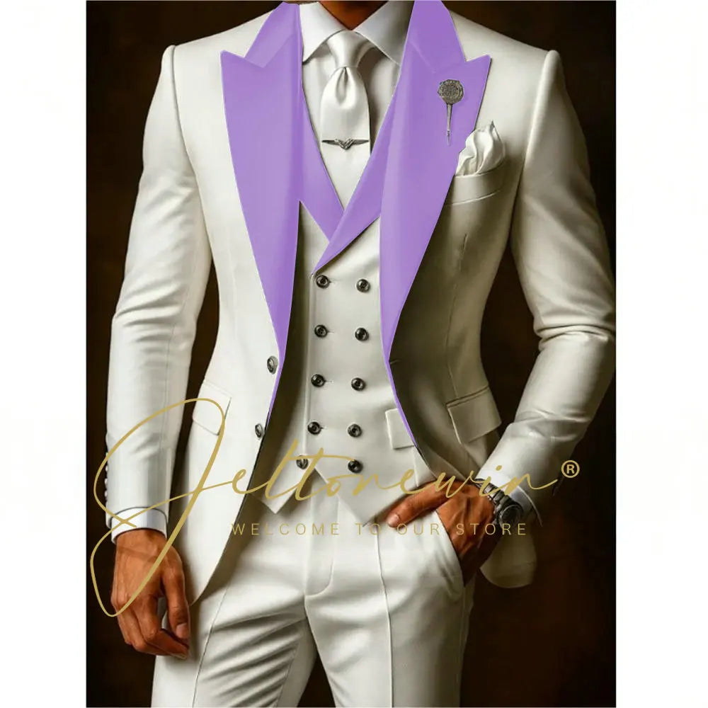 White Suits Set For Men Wedding Party Fashion Blazer Vest Pants Formal Groomsmen Tailor-made Male High Quality Groom Tuxedos