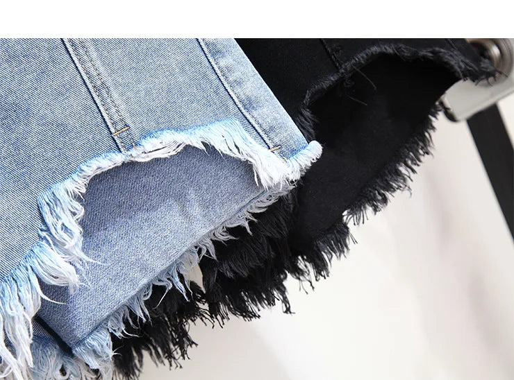 Summer High-waisted Denim Shorts Women Fur-trimmed Zipper Pocket 7XL Jeans Casual Fashion Loose Patchwork Short Pants