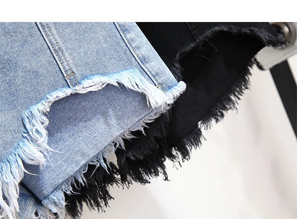 Summer High-waisted Denim Shorts Women Fur-trimmed Zipper Pocket 7XL Jeans Casual Fashion Loose Patchwork Short Pants