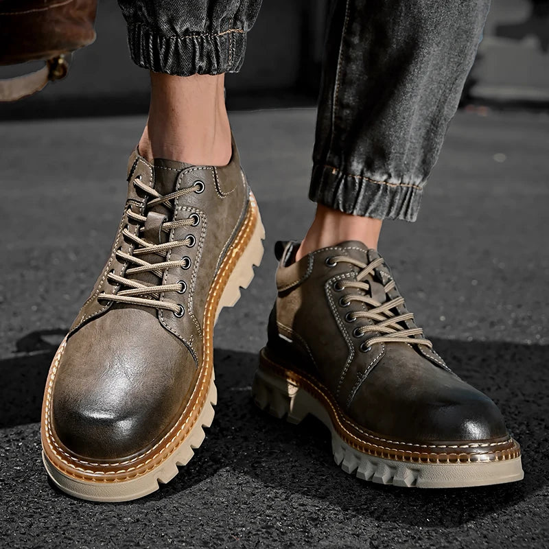 Genuine Leather Men Boots Cow Leather Upper Durable Sole Lace up Autumn Winter Boots Fur Daily Leisure Outdoor Shoes For Man New