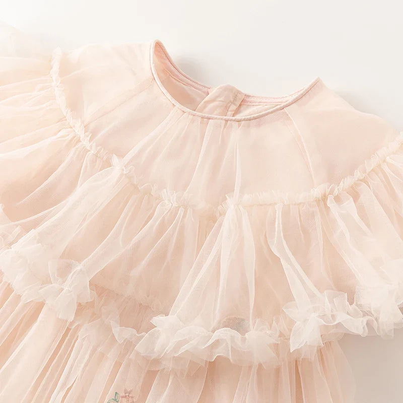 Girl's Princess Dress 2025 New Summer Children's Baby Pink Mesh Wallet Fashion Cute Sweet Charm Party DB2240416
