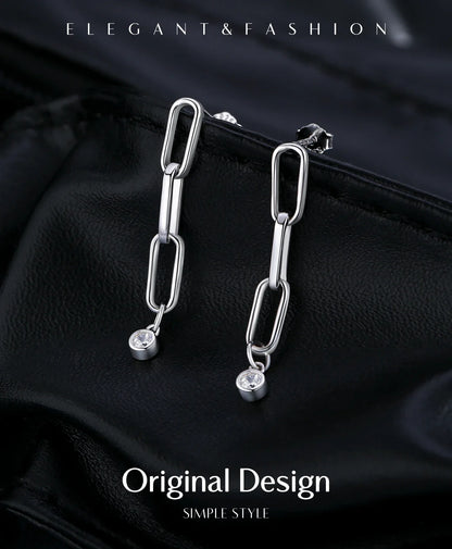 VVS1 Clarity D Color Moissanite Earrings 925 Sterling Silver Fashion Link Chain Stud Earrings For Women Fine Jewelry