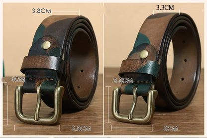 3.3CM 3.8CM Camouflage Tactical Belt Solid Brass Buckle Sports Strap Cowskin Real Genuine Leather Belt Military Belt