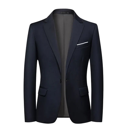 Men's Slim Fit Solid Color Business Suit Korean Style Single Breasted Spring Autumn Fashion High-End Polyester Trend Coat