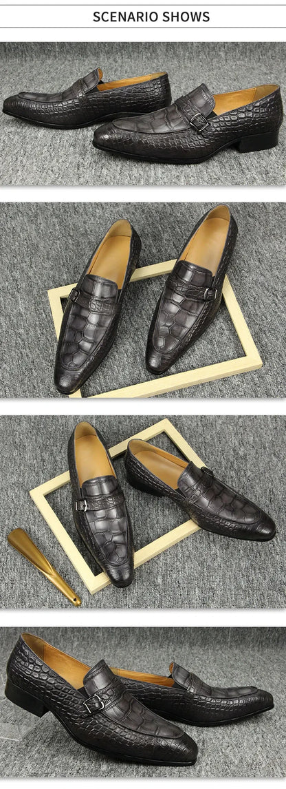 Luxury Genuine Leather Shoe Printing Mens Loafers Handmade High Quality Business Formal Office Casual Shoes Zapatos De Hombre