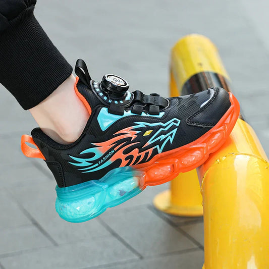New Boys Sport Shoes Kids Anti-Skid Basketball Sneakers Lightweight Outdoor Running Shoes Children Training Swivel Buckle Design