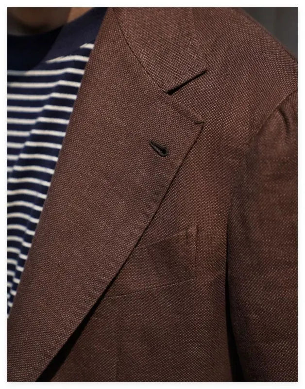 Summer Thin Retro Men's Breathable Linen Small Suit Italian Retro Slim Casual Blazer Trendy