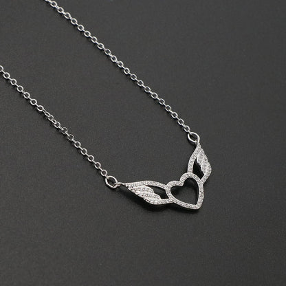 Delicate Women 24K Gold Plated Zircon Angel Wing Chain Pendant Necklace