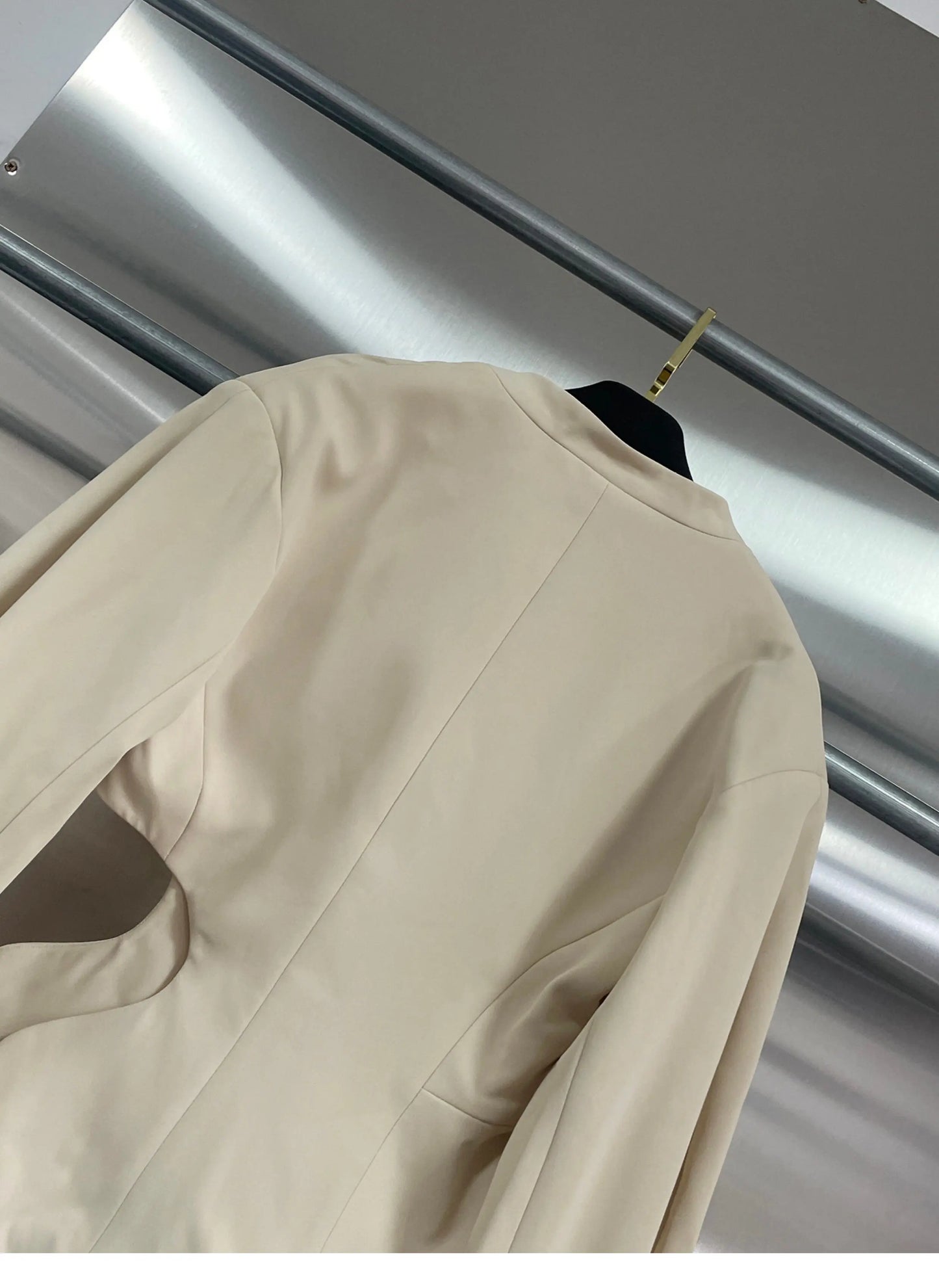 Chic Elegant & Hot Girl Style Apricot Blazer, Unique Asymmetrical Design with Cutout Detailing, Fashionable Suit Jacket