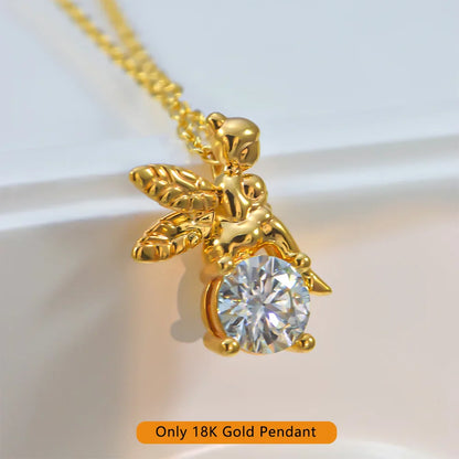 Au750 18k Gold Pendant Necklace Faerie Fairy 1 Carat Moissanite Diamond Valentine's Day Engagement Gift Fine Jewelry