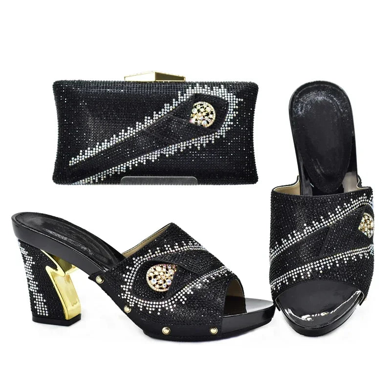 Italian Matching Shoes and Bag Set Decorated with Rhinestone African Shoes and Bag Set for Wedding High Quality Shoes Bag