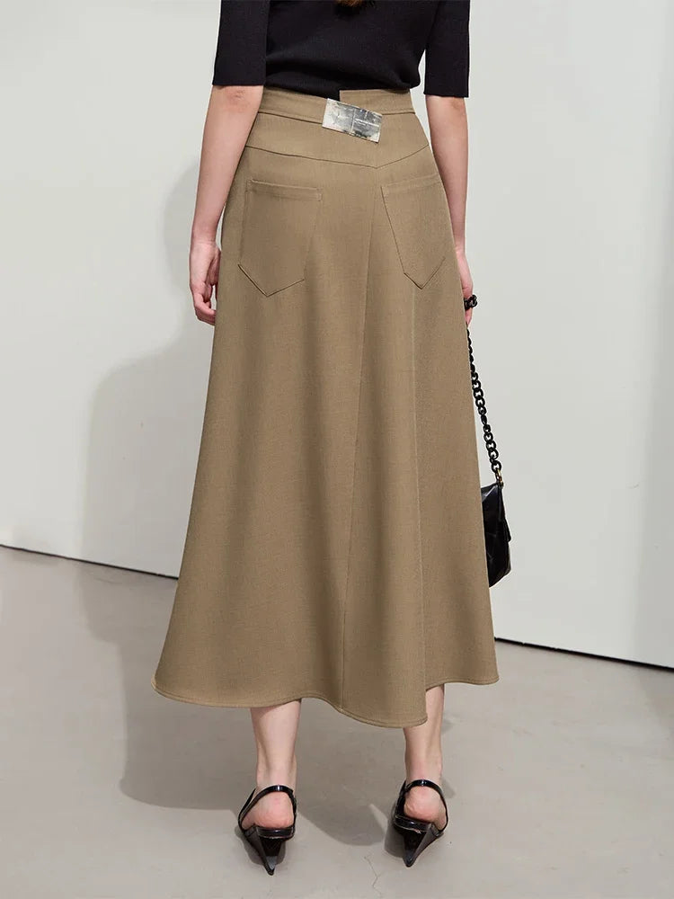 Minimalist Autumn New Commuter Asymmetrical Oblique Placket Split Skirt Non Ironing Anti Wrinkle A Shape Skirt 12551003