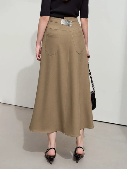 Minimalist Autumn New Commuter Asymmetrical Oblique Placket Split Skirt Non Ironing Anti Wrinkle A Shape Skirt 12551003