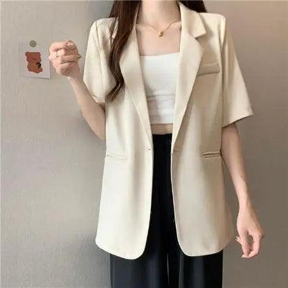 Loose Casual Thin Short Sleeve Women's Suit Jacket Summer New Style Korean Version Fashionable All-Match Lightweight Polyeste...