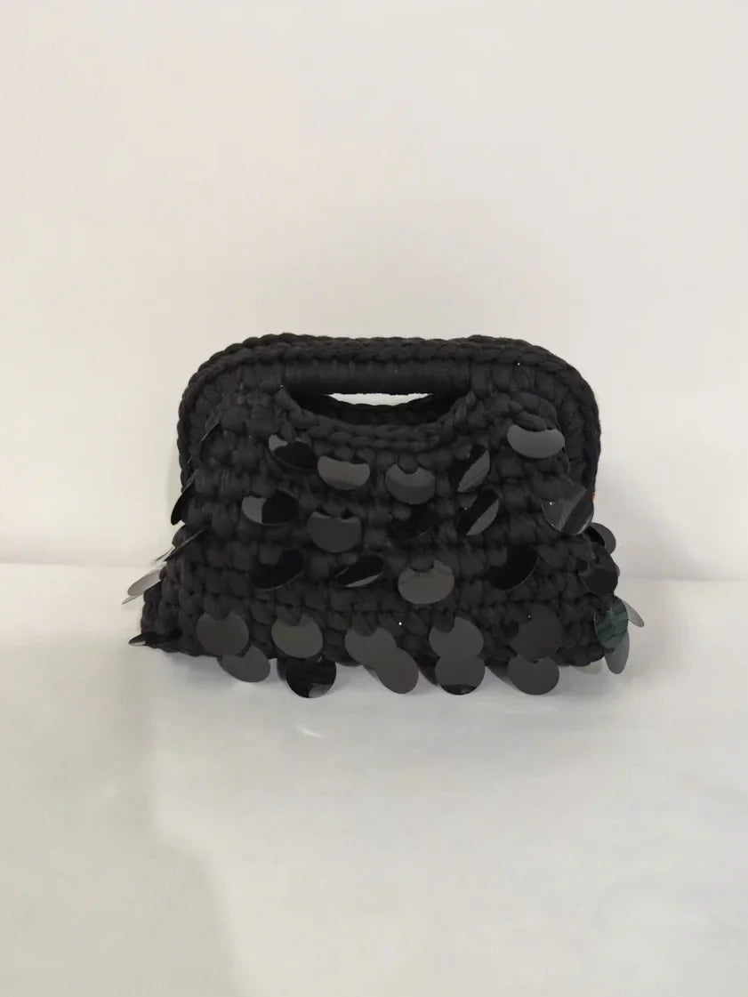 Yingzi Small Sequin Crochet Cluth Bag with Shine Paillettes Handmade Evening Bag Makeup Bag
