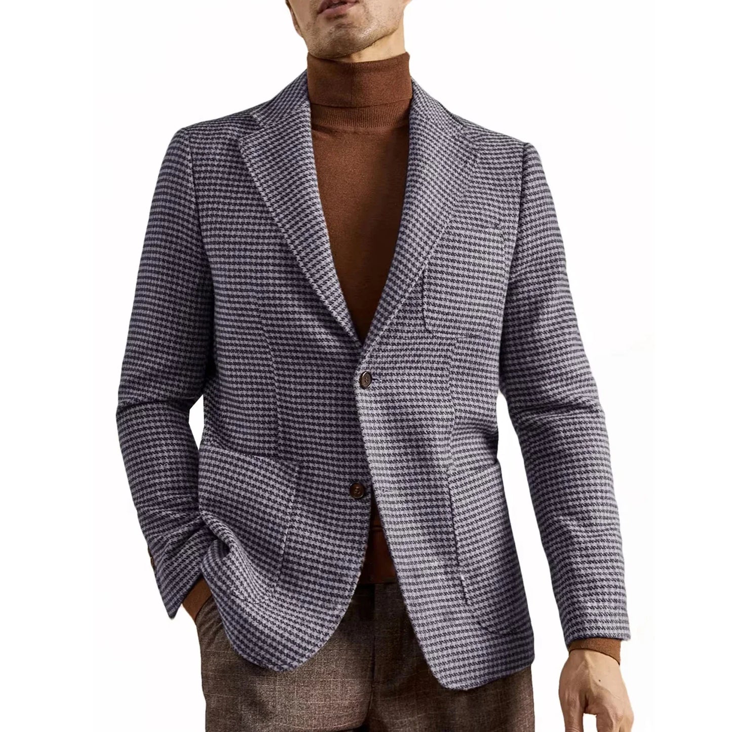 Men's Retro Suit Jacket English Style Casual Men's Large Size Jacket British Gentleman Wool Suit Trendy Tweed Houndstooth Suits