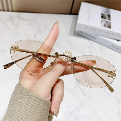 Elegant Diamond Oval Sunglasses Male Letter "F" Rimless Sunglasses  Car Sunglasses  Driving Glasses Sunglasses Women