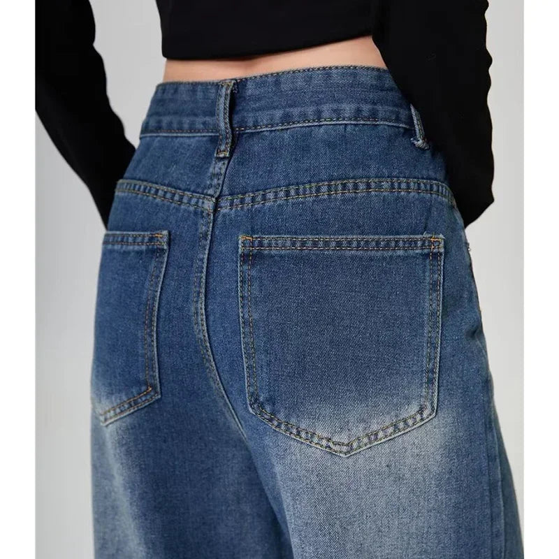 Summer Men Baggy Jeans Unisex Vintage American Style Straight Wide Leg Denim Pants Fashion Brand Hot Sale Casual Trousers