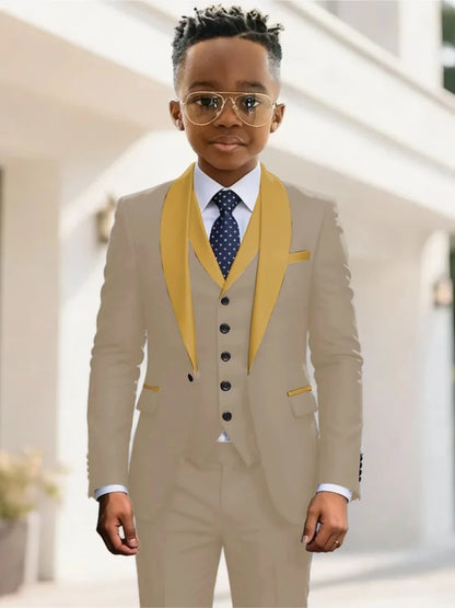 New Kids Suit Set 3 Pieces Wedding Ring Bearer Outfit Boys Handsome Shawl Lapel Tuxedo For Piano Peformance 2-20T