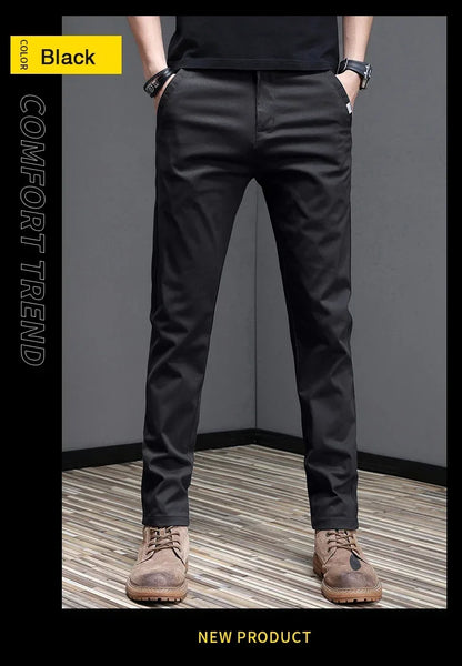 2024 Spring Summer Men's Casual Pants 97.8% Cotton Business Korean Fashion Slim Fit Stretch Gray Black Khaki Trousers Male Pant
